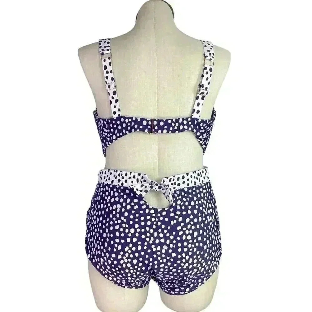 Raisins Curve Bikini Swimsuit Womens 24W Blue Polka Dot Beach Vacation Pool NEW - Picture 5 of 11